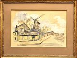 an image of a painting of a windmill in a rural setting