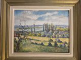 a picture of a painting of a landscape in a gold frame
