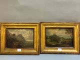 paire de peintures à l'huile du XIXe siècle représentant un paysage champêtre