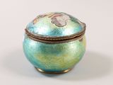 a small blue and green box with a flower design on it
