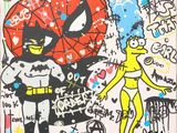 painting of a man and a woman dressed as batman and catwoman