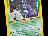 a close up of a pokemon card with a picture of a spaceman