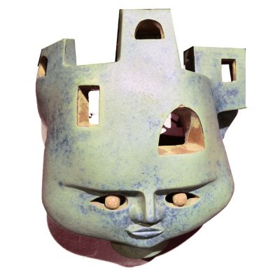 Applique d'éclairage en forme de masque en terre cuite émail…