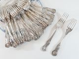 a plate with silverware on it and a fork and knife