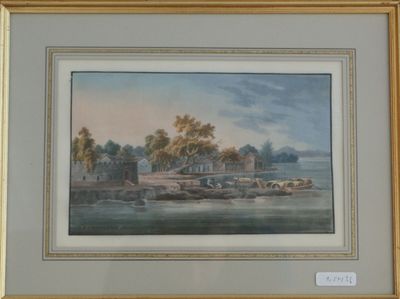 1 GOUACHE figurant un paysage lacustre asiatique signé J ATK…