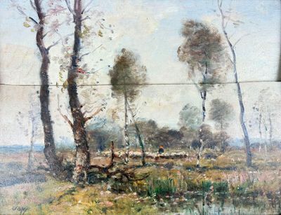 Louis Aimé JAPY (1840-1916) Troupeau au bord de la rivière