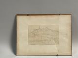 an old picture of a picture of a castle in a wooden frame