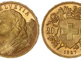 une pièce d'or « sovereign » sur laquelle est gravée une croix