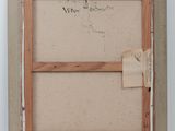 an old picture frame with a piece of paper attached to it