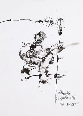 drawing of a man on a rock climbing with a rope