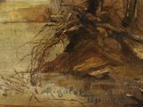an image of a painting of a river in a wooded area