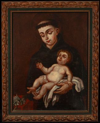 a painting of a man holding a baby in his arms