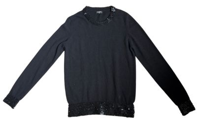 a black sweater with sequins and sequins on the shoulders