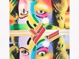 an image of a picture of a woman ' s face with the word x on it