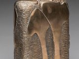 an image of a bronze sculpture of two elephants on a gray background