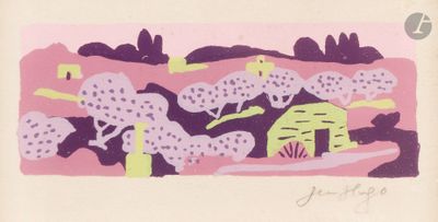 une image représentant un dessin de paysage avec des arbres et des bâtiments