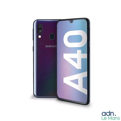 a close up of the back of a samsung galaxy a40 with the logo on it