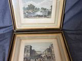 deux reproductions encadrées représentant une scène urbaine et une rue