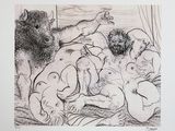un dessin en noir et blanc représentant un groupe de nus