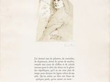 an old book with a drawing of a woman in a white dress