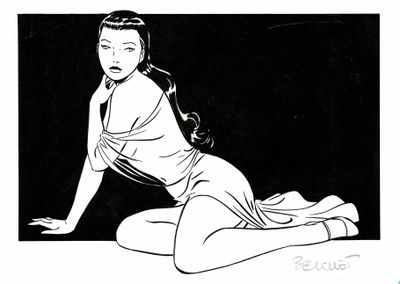 un dessin en noir et blanc représentant une femme allongée par terre