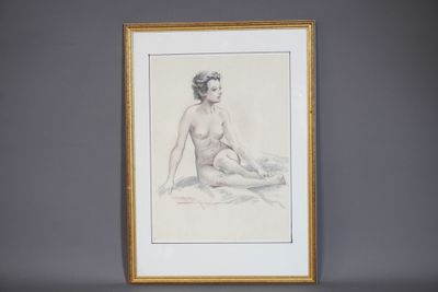 Henry Lemonnier, dessin de nu féminin sous verre.
