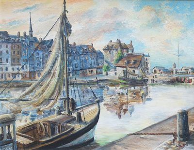 G. HERSENT (XXème), "Vieux bassin à Honfleur", huile sur toi…