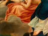 an image of a painting of the virgin and child on a cloud