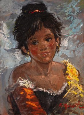 Giacomo MORETTI (né en 1939) Volto Huile sur bois