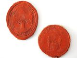 two red wax seal seals with a bird on them