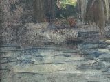 a painting of a man riding a horse in the water