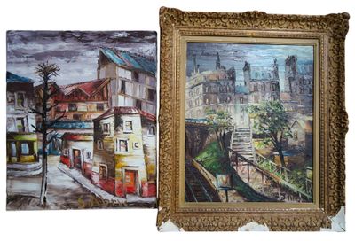 une peinture représentant une scène urbaine et une peinture représentant une scène de rue