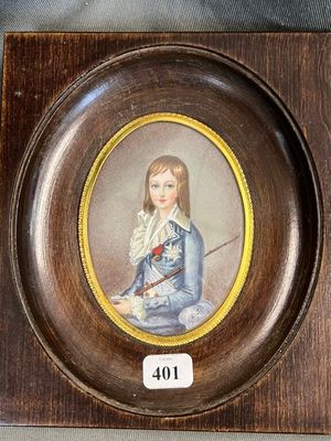 Portrait miniature de Louis XVII à l'ovale signé LS, H.