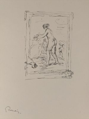 une image représentant un dessin d'un homme et d'un chien dans un cadre