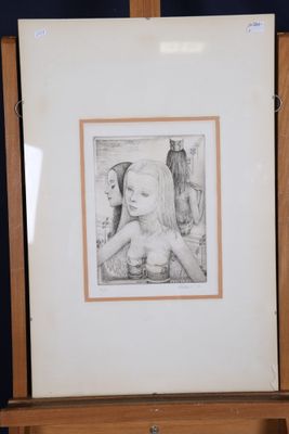 dessin représentant une femme avec un chat près d'un miroir dans une pièce