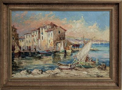 une image d'une peinture de bateaux dans l'eau
