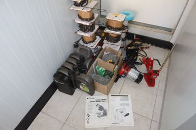 a room with a bunch of items on the floor
