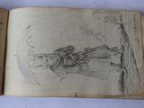 an open book with a drawing of a man on a boat in the water