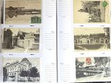 an open book with pictures of buildings and a bridge in it