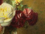 a painting of flowers in a vase on a table