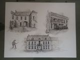 drawing of a drawing of a building and a man with a gun