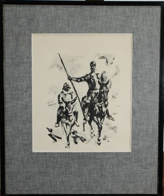 painting of a man on a horse with a spear and a man on a horse with a spear