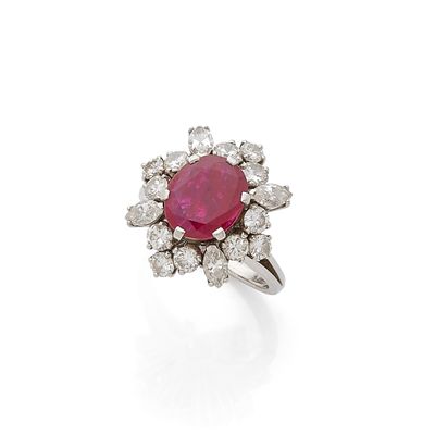 a ruby and diamond cluster ring