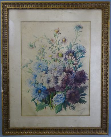 École Française 20ème « Composition florale ». Aquarelle. Signée ...