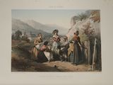 an old painting of a group of people sitting on the ground