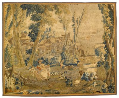 an image of a tapestry hanging on the wall of a room