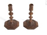 pair of antique brass candlesticks with floral design