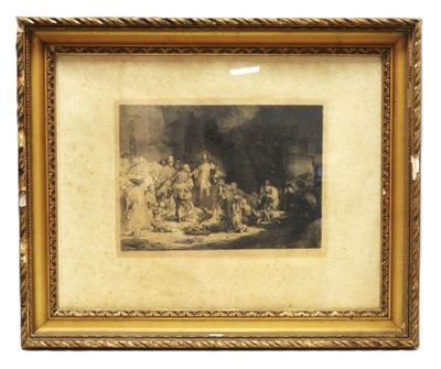 an old picture of a group of people sitting around a table