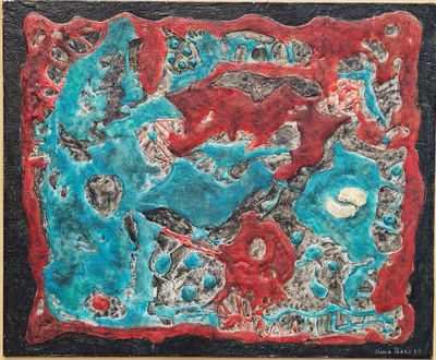 une image représentant un tableau représentant un tableau rouge et bleu