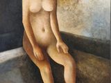une image représentant un tableau d'une femme nue assise dans une baignoire